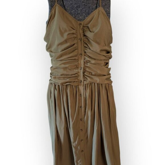 Future Collective Dresses & Skirts - Future Collective Khaki Ruched Button-Front Midi Sundress Medium
